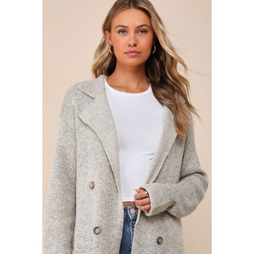 Lulus Cuddle Club Beige Long Sleeve Sweater Coat - Size M